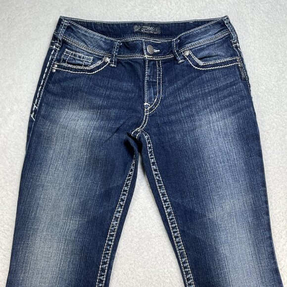 Silver Jeans Womens Size 31 Blue Bootcut Mid Rise Embroidered Denim Jeans 31x30 - Picture 2 of 13